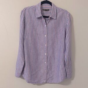 Tommy Bahama Womens Linen Long Sleeve Button Down Striped Shirt Sz Medium Preppy